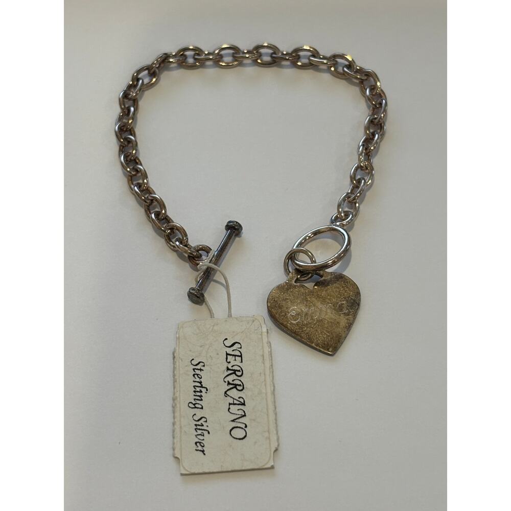Sterling Silver Toggle Clasp Bracelet with Heart Pendant chunky new 19g
